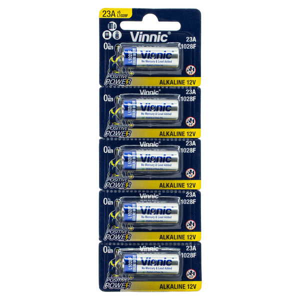 Kitstar Vinnic A23/23A 12V Alkaline Battery No Mercury & Lead & Cadmium  Added Proof Environment Protection Positive+ Power,5 Count (Pack of 1)
