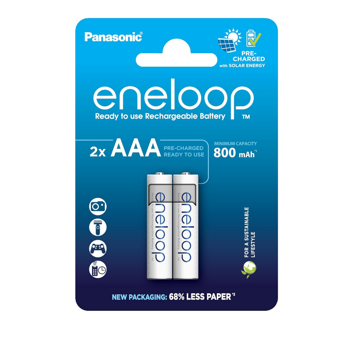 Panasonic Eneloop AAA 800mAh Rechargeable Batteries - 2 Pack Front
