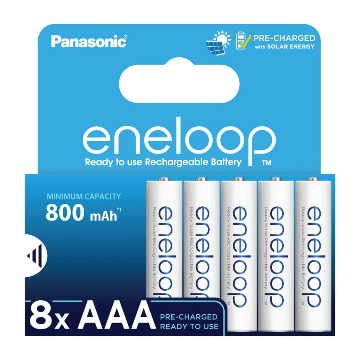 Panasonic Eneloop AAA 800mAh Rechargeable Batteries - 8 Pack Front