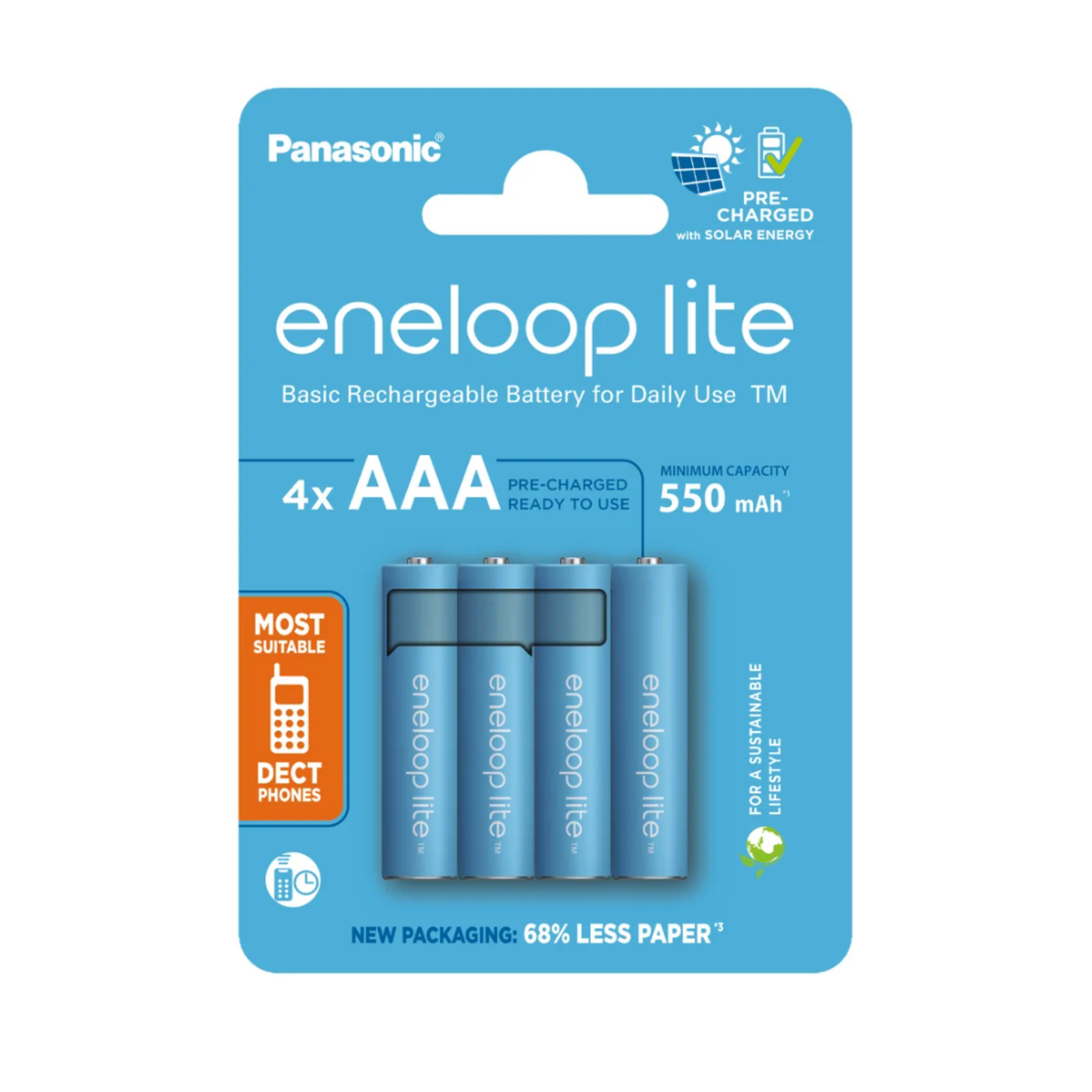 Panasonic Eneloop LITE AAA 550mAh Batteries - 4 pack Front