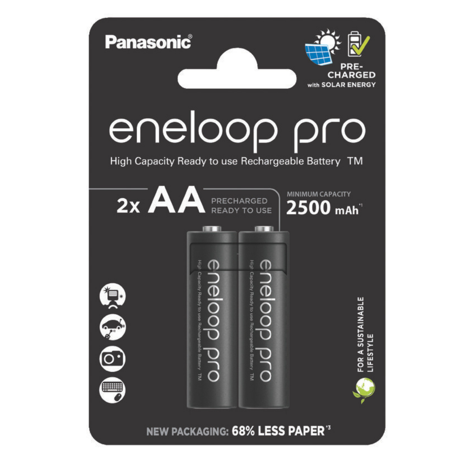 Panasonic Eneloop PRO AA 2500mAh Rechargeable Batteries - 2 Pack Front