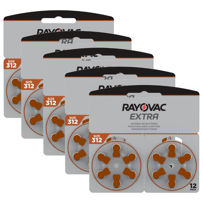 Rayovac EXTRA 312 Size Hearing Aid Batteries - 60 Pack