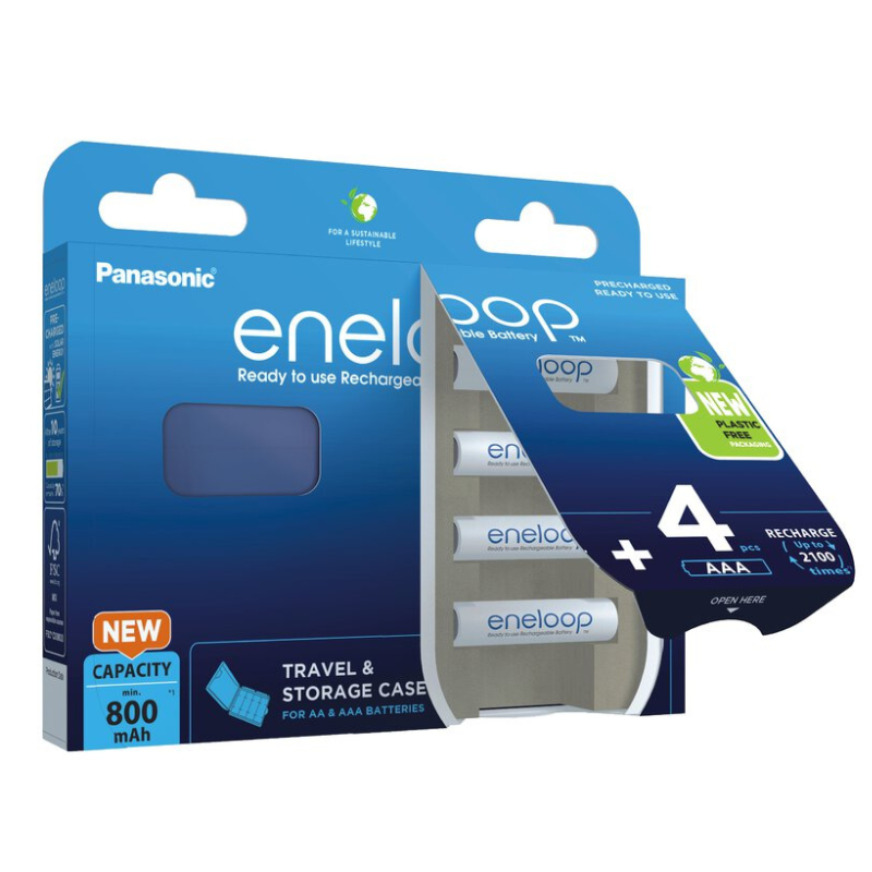 Panasonic Eneloop AAA 800mAh + Travel Box Rechargeable Batteries - 4 Pack