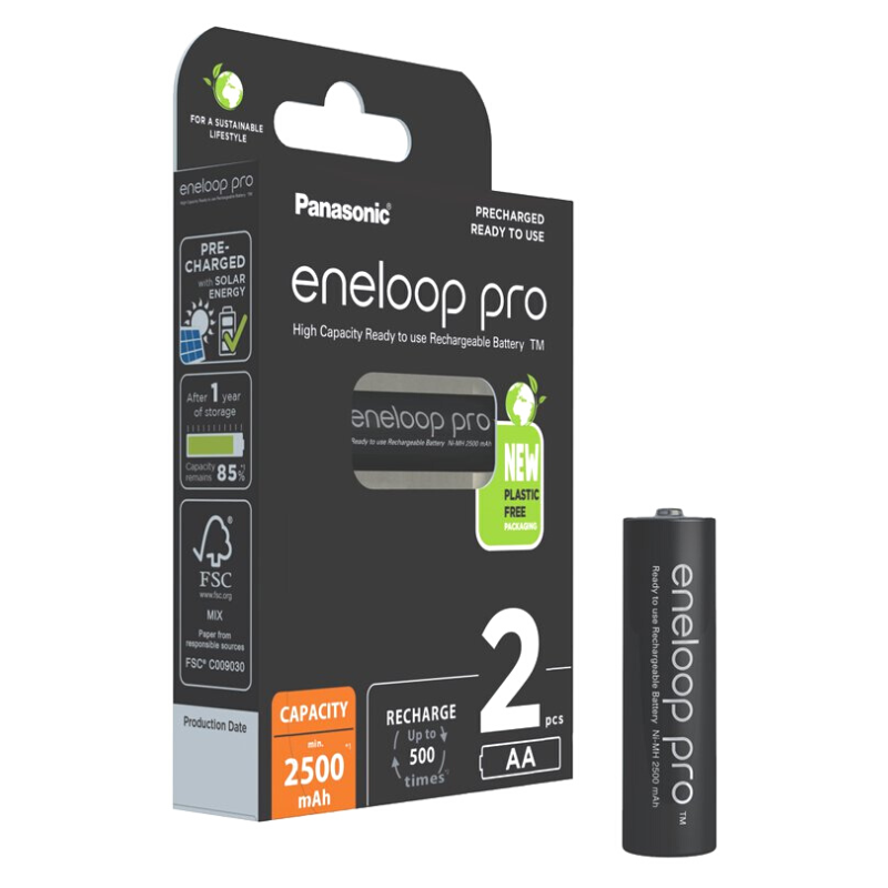 Panasonic Eneloop PRO AA 2500mAh Rechargeable Batteries - 2 Pack