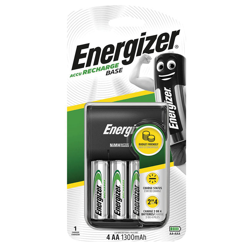 Energizer Accu Recharge BASE Charger + 4 AA 1300mAh batteries | BatteryDivision