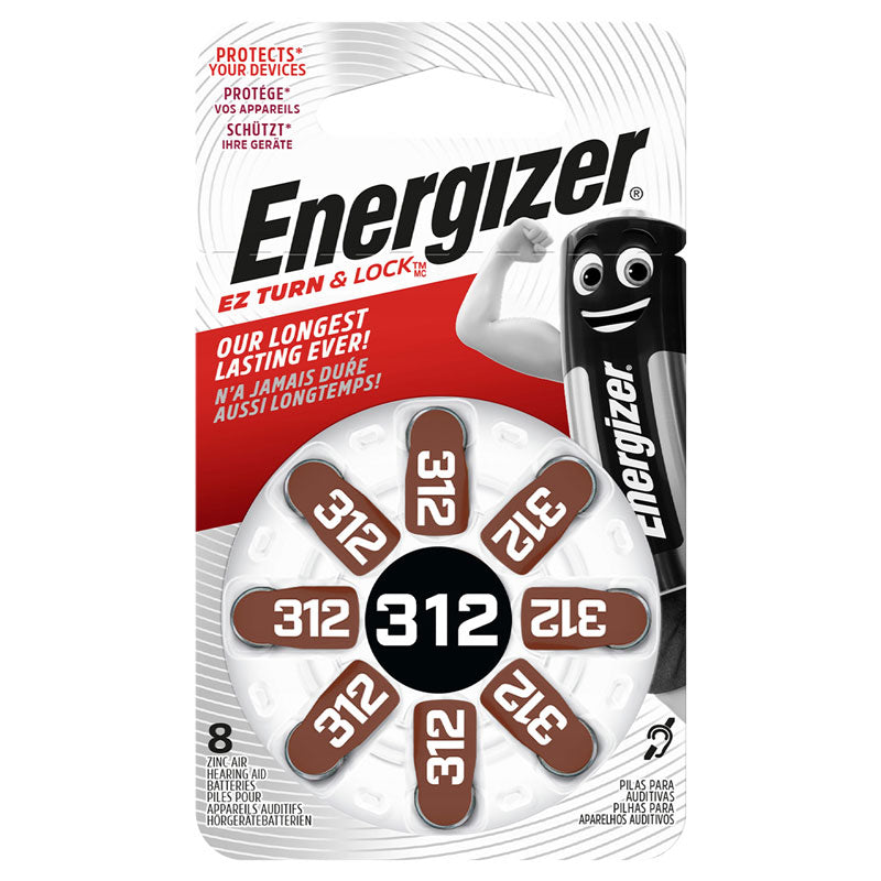 Energizer Hearing Aid Batteries 312 Size Hearing Aid Batteries - 8 Pack
