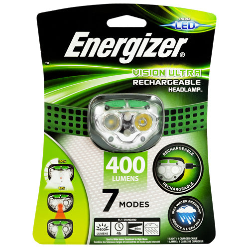 Energizer RECHARGEABLE Vision Ultra 400 lumens Headlamp | BatteryDivision
