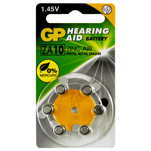 GP Hearing aid ZA10 Size Hearing Aid Batteries - 6 Pack