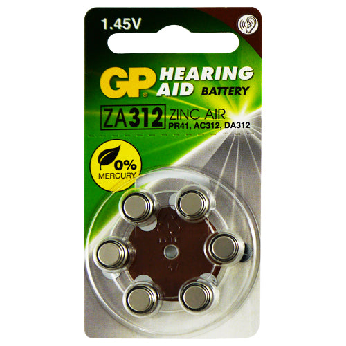 GP Hearing aid ZA312 Size Hearing Aid Batteries - 6 Pack