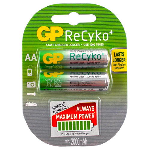 GP ReCyko AA 2000mAh Rechargeable Batteries - 2 Pack