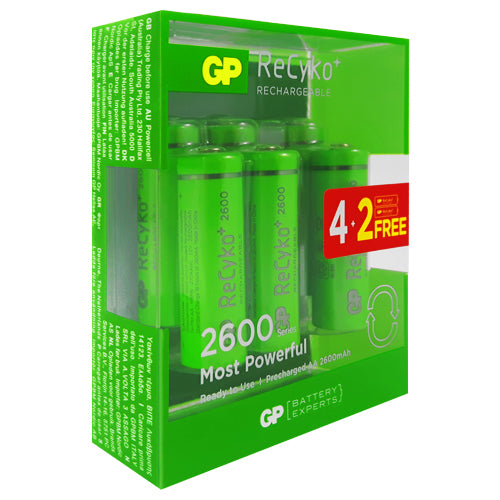 GP ReCyko AA 2600 Series Rechargeable Batteries - 6 Pack