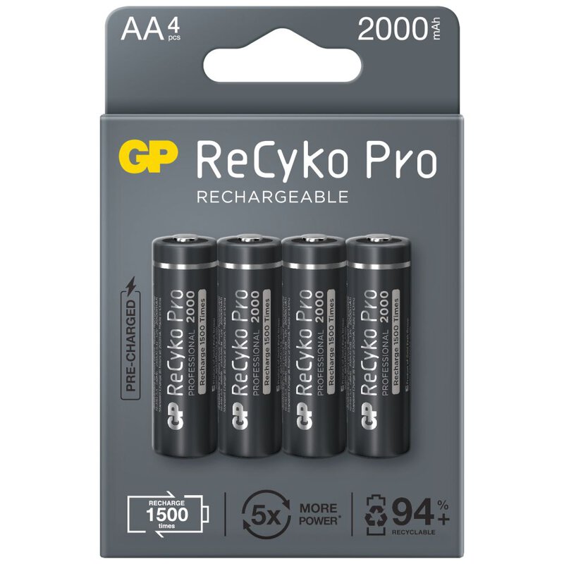 GP ReCyko PRO AA 2000mAh Rechargeable Batteries - 4 Pack