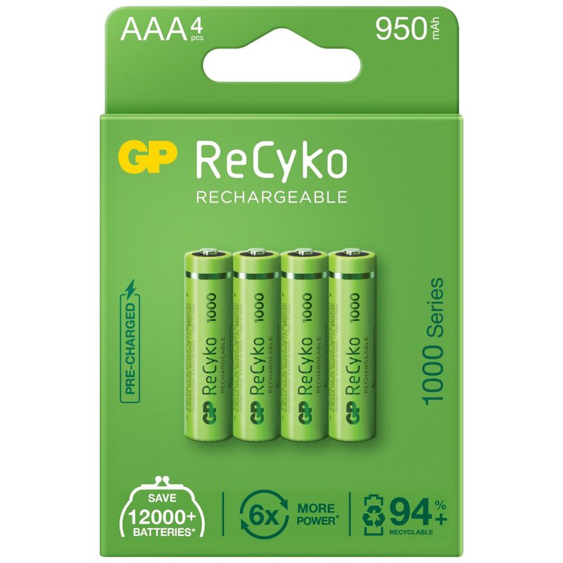 GP ReCyko AAA 1000 Series Rechargeable Batteries - 4 Pack