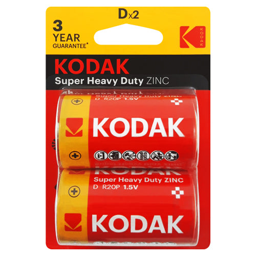 Kodak Super Heavy Duty ZINC D Size Primary Batteries - 2 Pack