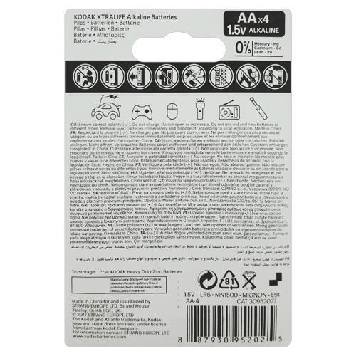 Kodak XtraLife Alkaline AA Primary Batteries - 4 Pack