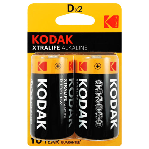 Kodak XtraLife Alkaline D Size Primary Batteries - 2 Pack