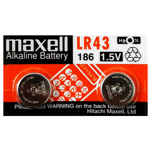 Maxell Alkaline LR43/186 1.5V Electronics Batteries - 2 Pack