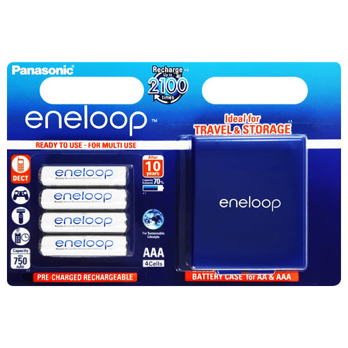 Panasonic Eneloop AAA 750mAh + Travel Box Rechargeable Batteries - 4 Pack