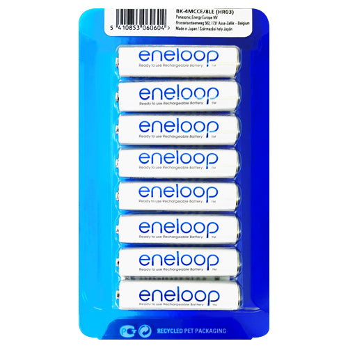 Panasonic Eneloop AAA 750mAh Slide BK-4MCCE/8LE Rechargeable Batteries - 8 Pack