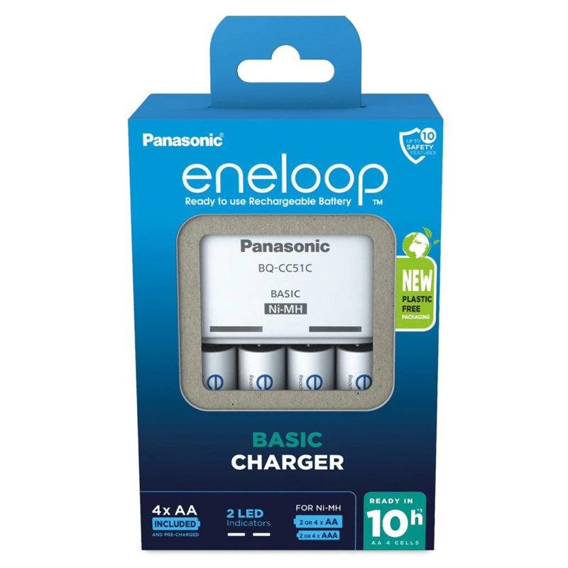 Panasonic Eneloop Basic BQ-CC51E Charger + 4AA Rechargeable 2000mAh batteries