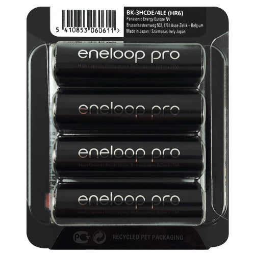 Panasonic Eneloop PRO AA 2500mAh Slide BK-3HCDE/4LE Rechargeable Batteries - 4 Pack