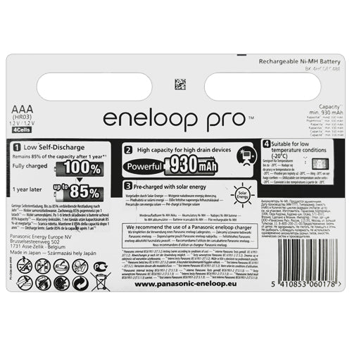 Panasonic Eneloop PRO AAA 930mAh + Travel Box Rechargeable Batteries - 4 Pack
