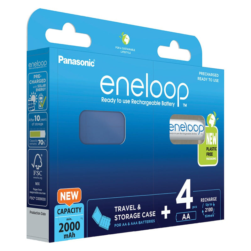 Panasonic Eneloop AA 2000mAh + Travel Box Rechargeable Batteries - 4 Pack