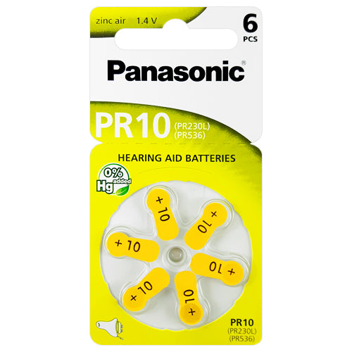 Panasonic Hearing Aid 10 Size (PR10) Hearing Aid Batteries - 6 Pack