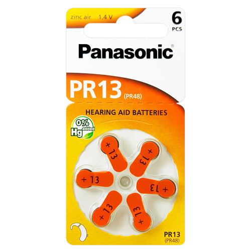 Panasonic Hearing Aid 13 Size (PR13) Hearing Aid Batteries - 6 Pack