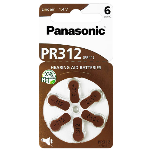 Panasonic Hearing Aid 312 Size (PR312) Hearing Aid Batteries - 6 Pack