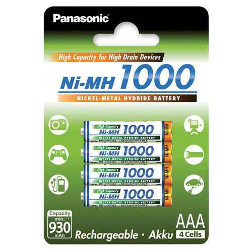 Panasonic Rechargeable AAA Ni-MH 1000 series Rechargeable Batteries - 4 Pack