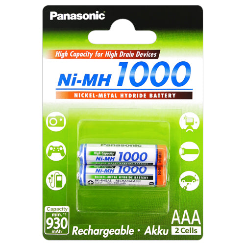 Panasonic Rechargeable AAA Ni-MH 1000 Rechargeable Batteries - 2 Pack
