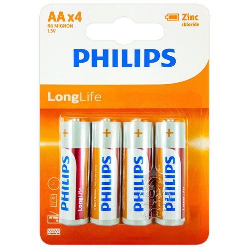 Philips LongLife AA 1.5V Primary Batteries - 4 Pack