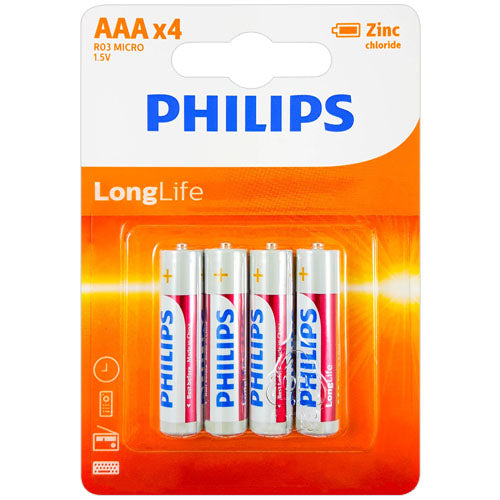 Philips LongLife AAA 1.5V Primary Batteries - 4 Pack
