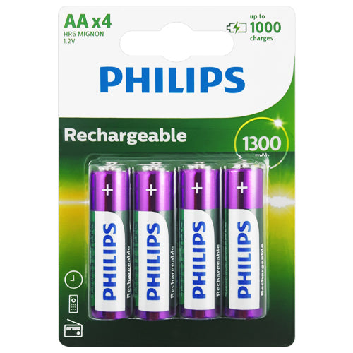 Philips Rechargeable AA 1300mAh Rechargeable Batteries - 4 Pack