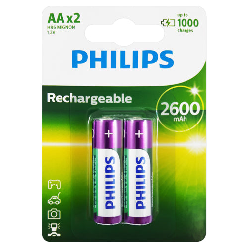 Philips Rechargeable AA 2600mAh Rechargeable Batteries - 2 Pack