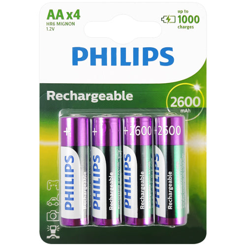 Philips Rechargeable AA 2600mAh Rechargeable Batteries - 4 Pack