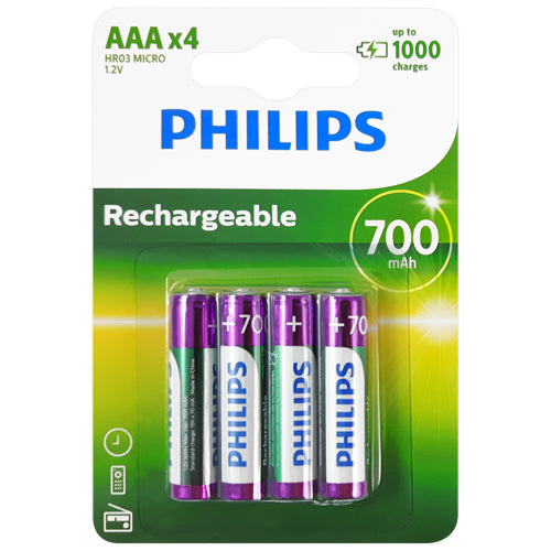 Philips Rechargeable AAA 700mAh Rechargeable Batteries - 4 Pack