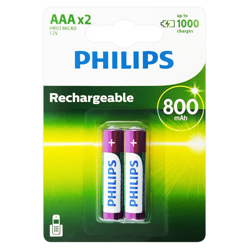 Philips Rechargeable AAA 800mAh Rechargeable Batteries - 2 Pack