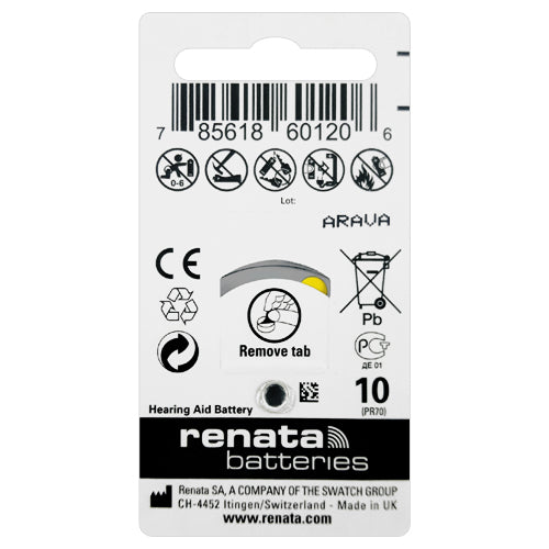 Renata Hearing aid batteries 10 Size Hearing Aid Batteries - 6 Pack