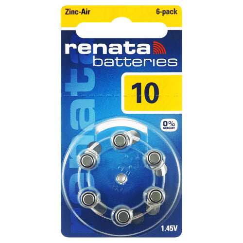 Renata Hearing aid batteries 10 Size Hearing Aid Batteries - 6 Pack