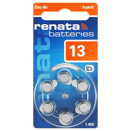 Renata Hearing aid batteries 13 Size Hearing Aid Batteries - 6 Pack