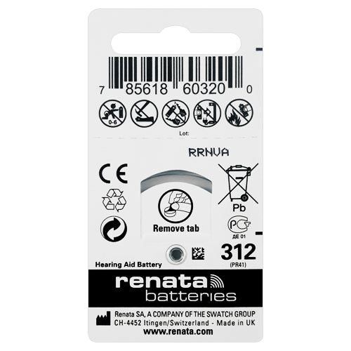 Renata Hearing aid batteries 312 Size Hearing Aid Batteries - 6 Pack