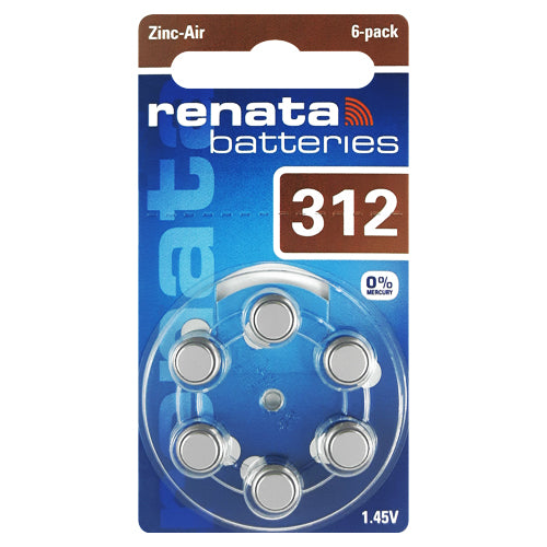 Renata Hearing aid batteries 312 Size Hearing Aid Batteries - 6 Pack