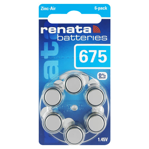 Renata Hearing aid batteries 675 Size Hearing Aid Batteries - 6 Pack