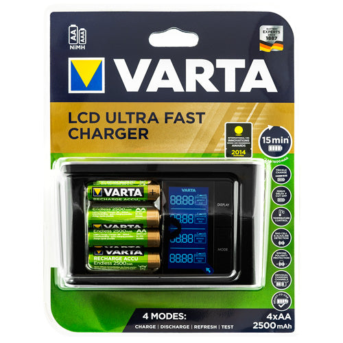 Varta LCD Ultra Fast Charger + 4 AA 2500mAh batteries | BatteryDivision