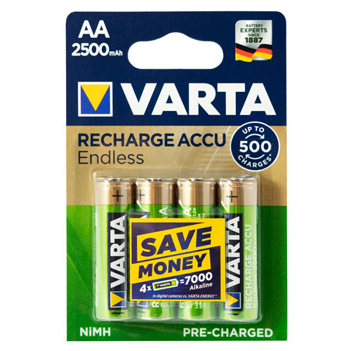 Varta Recharge Accu Endless AA 2500mAh Rechargeable Batteries - 4 Pack