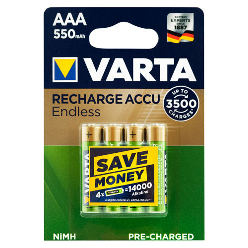 Varta Recharge Accu Endless AAA 550mAh Rechargeable Batteries - 4 Pack