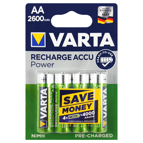 Varta Recharge Power AA 2600mAh Rechargeable Batteries - 4 Pack