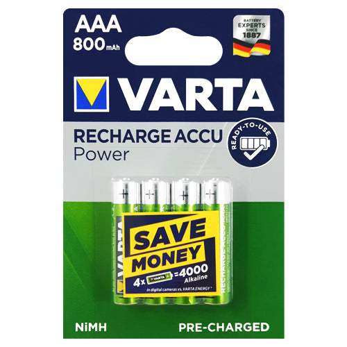 Varta Recharge Power AAA 800mAh Rechargeable Batteries - 4 Pack